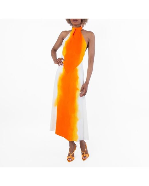 Ferragamo Orange Ferragamo Sunset Print Halterneck Dress