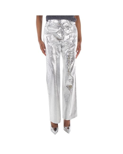 ROTATE BIRGER CHRISTENSEN Gray Ladies Embossed Crocodile Skin Effect Trousers