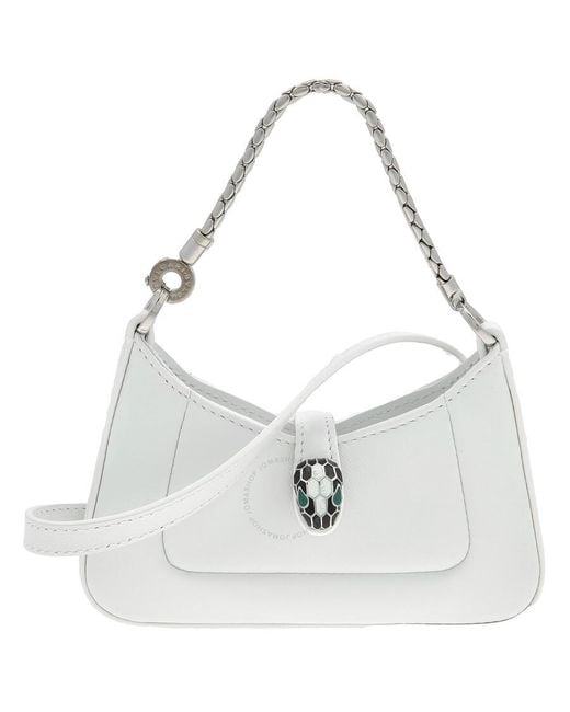 BVLGARI White Serpenti Baia Leather Micro Bag