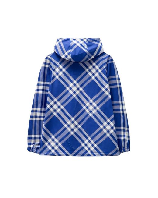 Burberry Blue Check-Pattern Hooded Zip-Up Polyamide Jacket for men