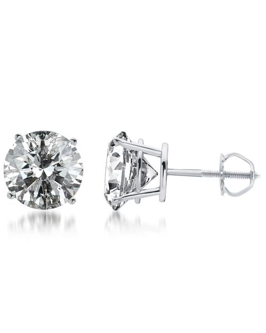 Brilliant Diamond Metallic 4.50 Carat Prong Set 14K Round-Cut Lab Grown Diamond Stud Earring
