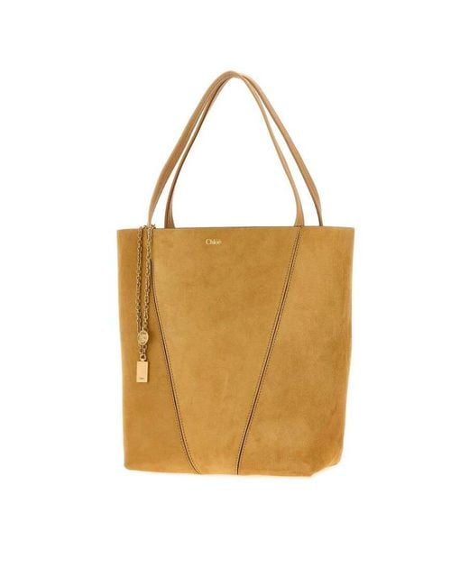 Chloé Natural Mustard Suede Spin Shopping Bag Bleachedbrown Borse A Mano
