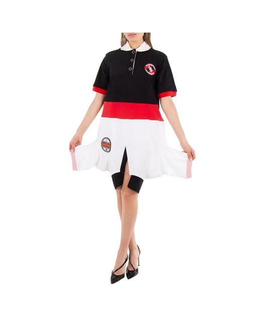 Burberry Red Striped Cotton Reconstructed Polo Shirt Dress