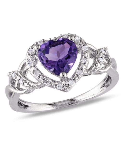 Amour Metallic 1/10 Ct Tw Diamond And Amethyst Open Heart Crossover Ring