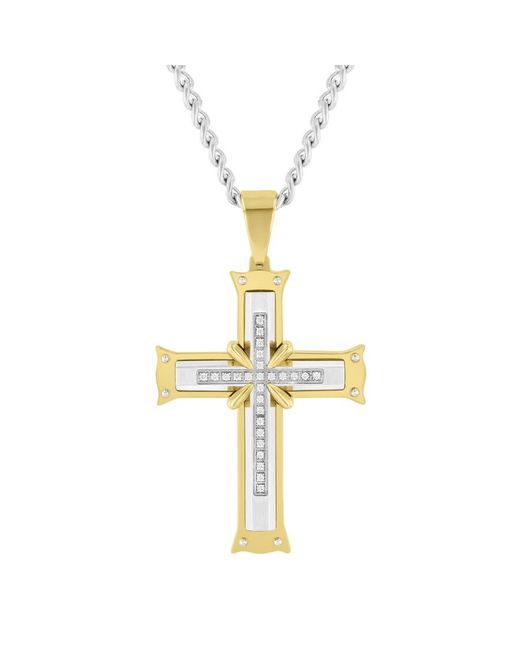 Robert Alton Metallic 1/8Ctw Diamond Stainless Steel With Finish Cross Pendant for men