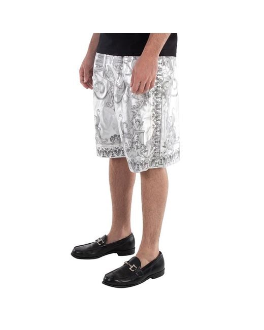 Versace Gray Baroque Print Silk Twill Shorts, Brand Size 50 (Us for men