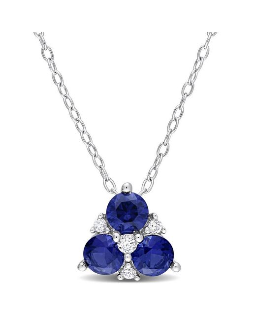 Amour Blue 1 1/2 Ct Tgw Created Sapphire And Created Sapphire 3-Stone Pendant With Chain