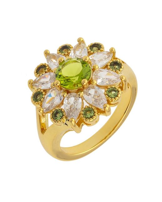Bertha Metallic Juliet Collection 's 18k Yg Plated Light Green Floral Statement Fashion Ring