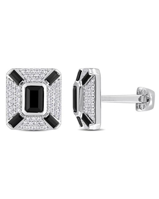Amour Metallic 5-4/5Ct Tgw Octagon And Baguette-Cut Created Sapphire And Sapphire Cufflinks for men