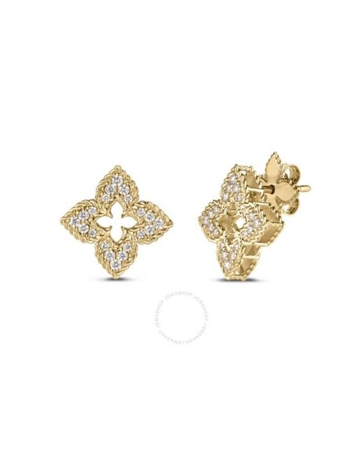 Roberto Coin Metallic Venetian Princess Small Flower Stud Earrings With Pave Diamonds