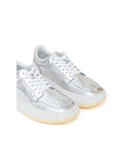 MM6 by Maison Martin Margiela White Silver Low Basketball Sneakers