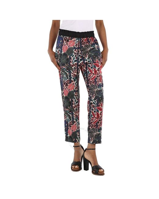 Moncler White Floral Print Cropped Silk Trousers