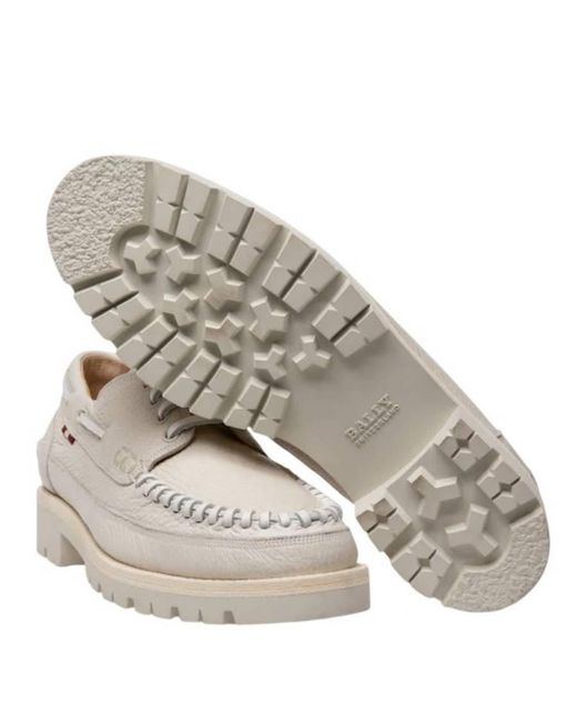 Bally White Trendal Whipstitched Leather Moccasins, Brand Size 37.5 Us
