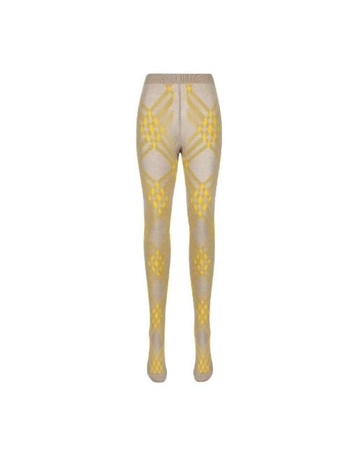Burberry Yellow Check-Pattern Wool-Blend Tights