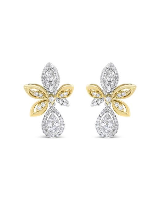 Haus of Brilliance Metallic 14K And 1.00 Cttw Round Pave-Set Diamond Teardrop And Marquise Shape Drop Dangle Earrings (H-I Color, Si1-Si2 Clarity)