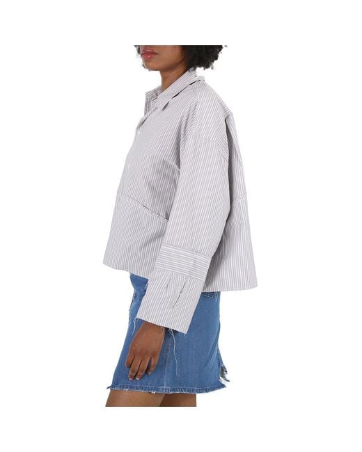 MM6 by Maison Margiela Gray Ladies Striped Cotton Cropped Shirt