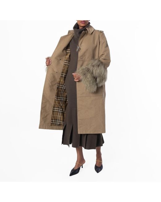 Burberry Natural Cotton Nylon Long Belted Trench Coat, Brand Size 8 Us