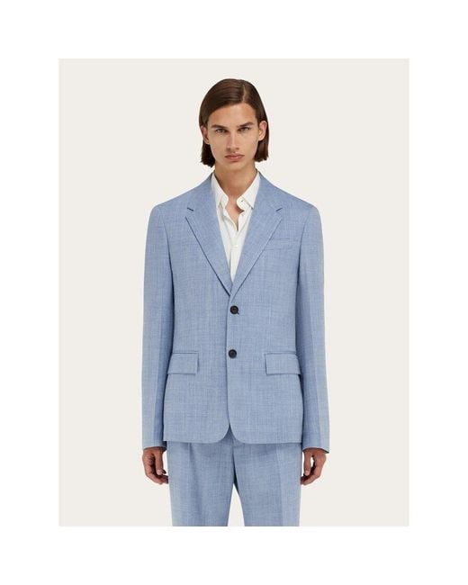 Ferragamo Blue Light Wool Silk Jacket, Brand Size 52 (Us for men