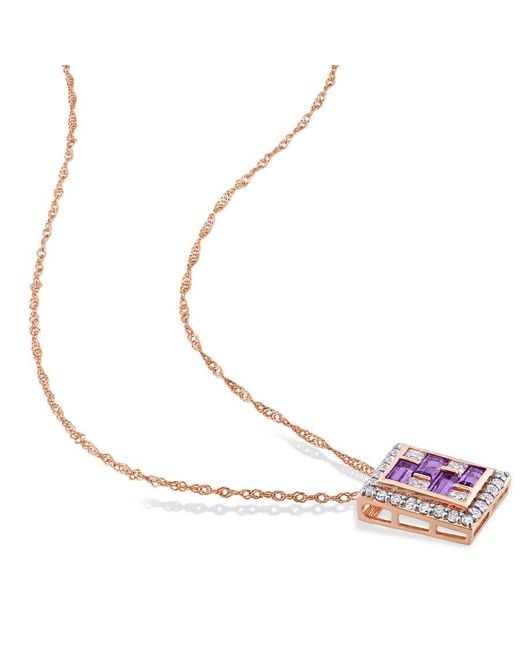 Amour Purple 1 Ct Tgw Baguette African-Amethyst And Topaz Geometric Pendant With Chain
