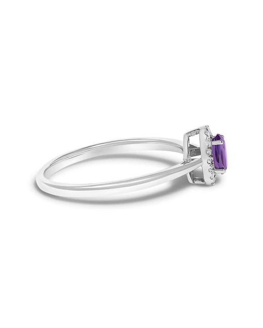 Haus of Brilliance White 10K 5X3Mm Oval Amethyst And Diamond Accent Halo Ring (I-J Color, I1-I2 Clarity)