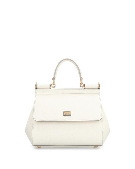 Dolce & Gabbana White Dolce & Gabbana Sicily Media Leather Handbag