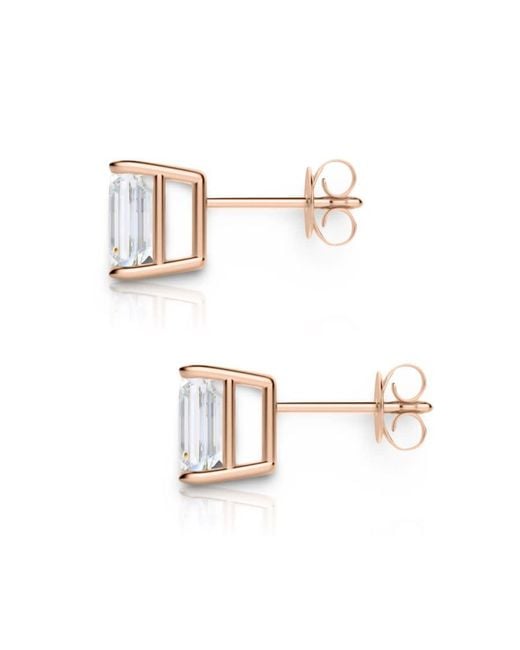 Tresorra White 14K Rose Emerald Cut Earth Mined Diamond Stud Earrings