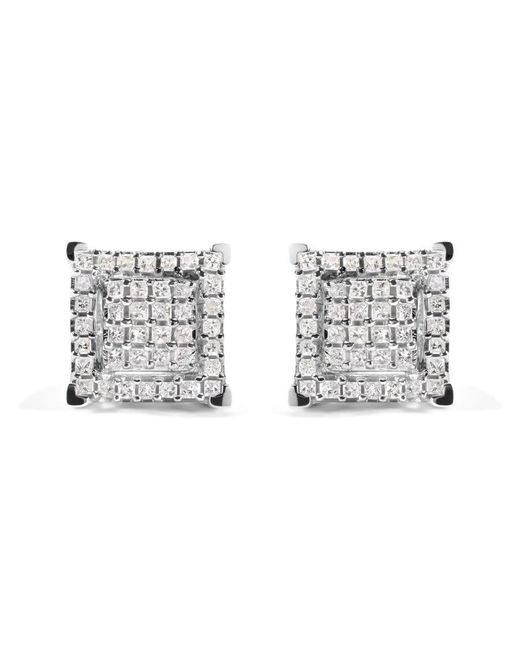 Haus of Brilliance Metallic 10K 1 1/4 Cttw Princess Diamond Composite Double Square And Halo Stud Earrings (I-J Color, I1-I2 Clarity)
