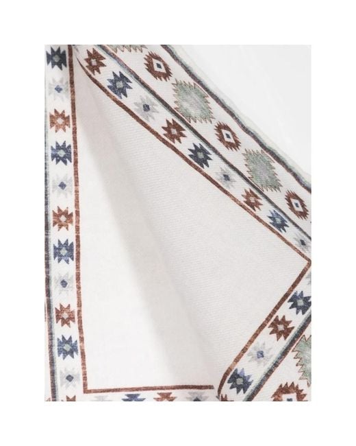 Brunello Cucinelli White Pocketsquare With Geometric Border, One Size for men