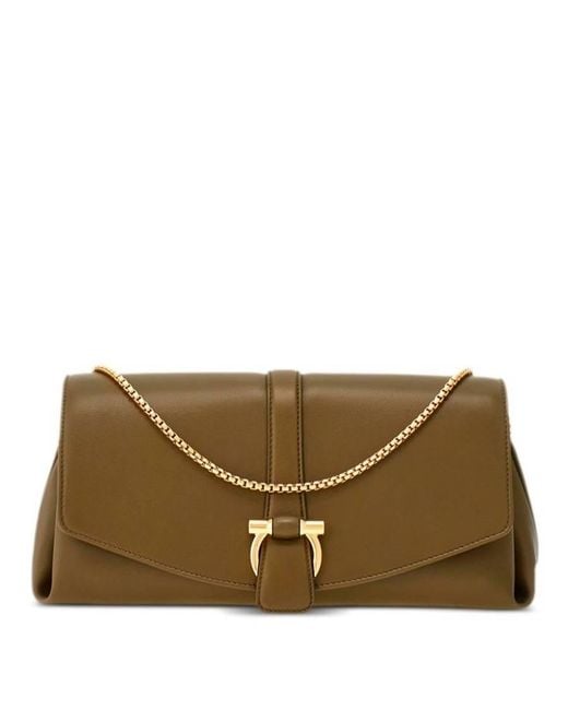 Ferragamo Natural Front Flap Chain-Link Shoulder Bag