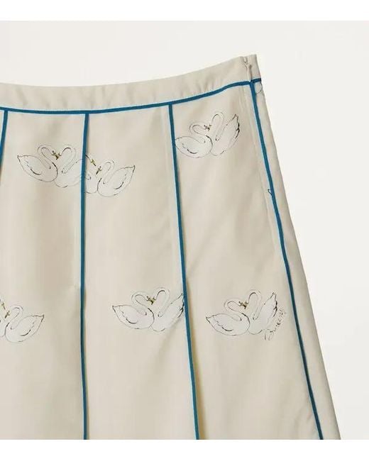 Burberry Natural Silk Swan Pleated Skirt, Brand Size 12 Us