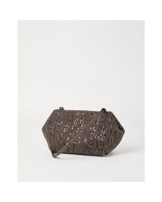 Brunello Cucinelli Brown Cotton Linen Clutch
