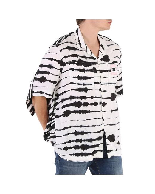Burberry White Cape Detail Short-sleeve Watercolour Print Twill Shirt for men