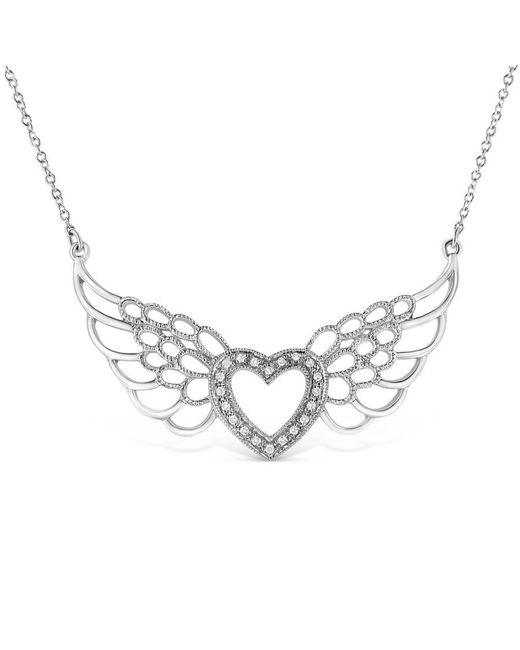 Haus of Brilliance Metallic .925 Sterling Silver Pave-set Diamond Accent Fairy Wing 18'' Heart Pendant Necklace