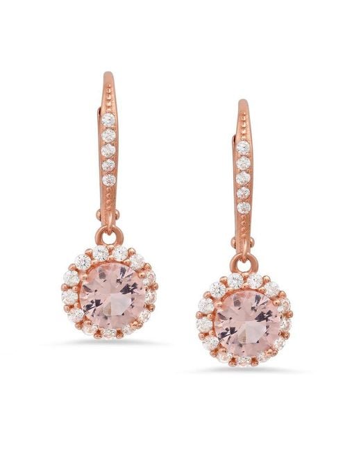 Kylie Harper Pink 14K Rose Over Morganite Cz Halo Leverback Earrings