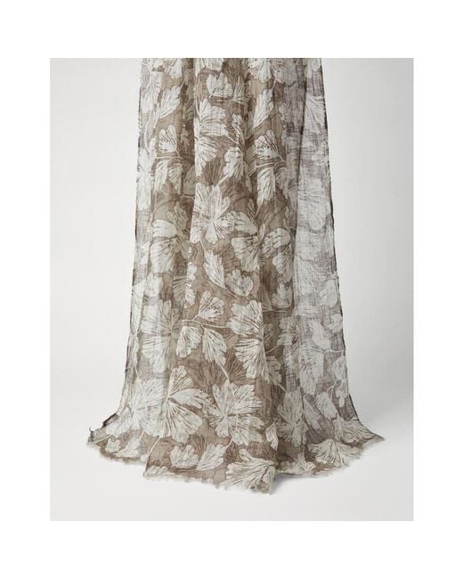 Brunello Cucinelli Gray And Linen Floral Scarf
