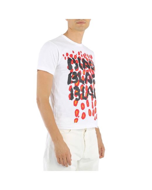 Comme des Garçons White Leopard Logo Print Cotton T-shirt for men