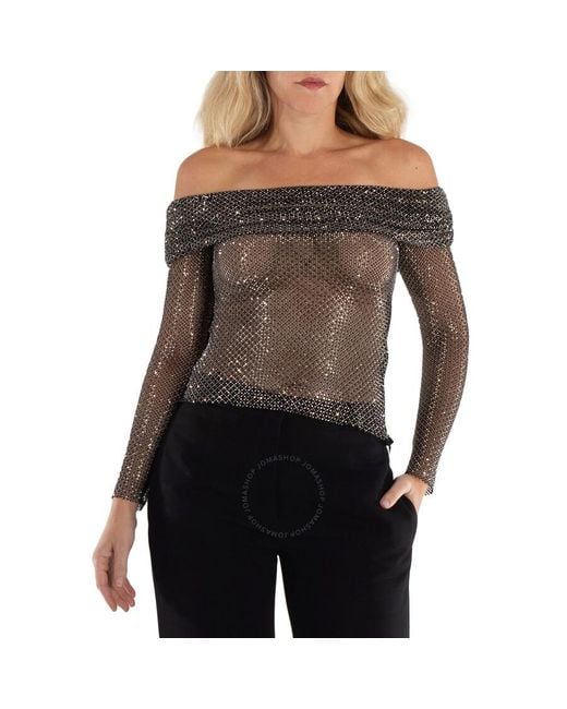 Self-Portrait Black Rhinestone Embellished Off-Shoulder Top, Brand Size 6 (Us