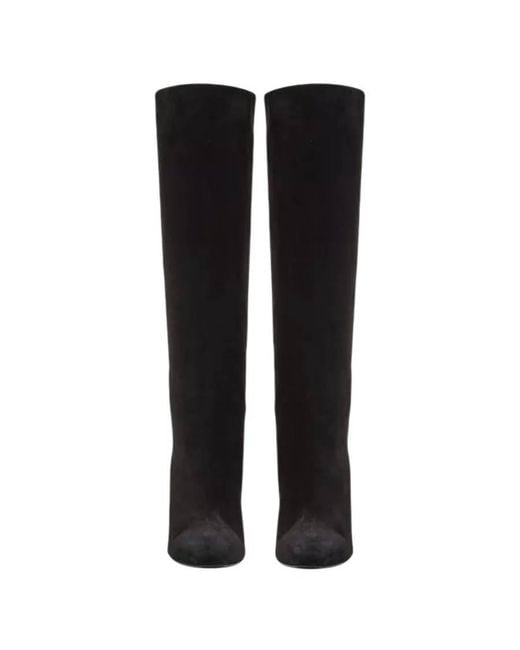 Ferragamo Black Oval Heel Knee-High Boots