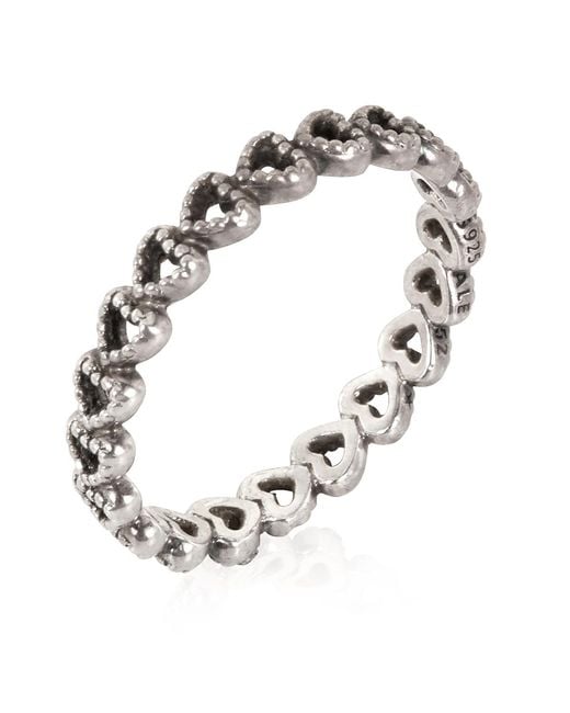 Pandora Metallic Sterling Band Of Hearts Ring, (Us 6)
