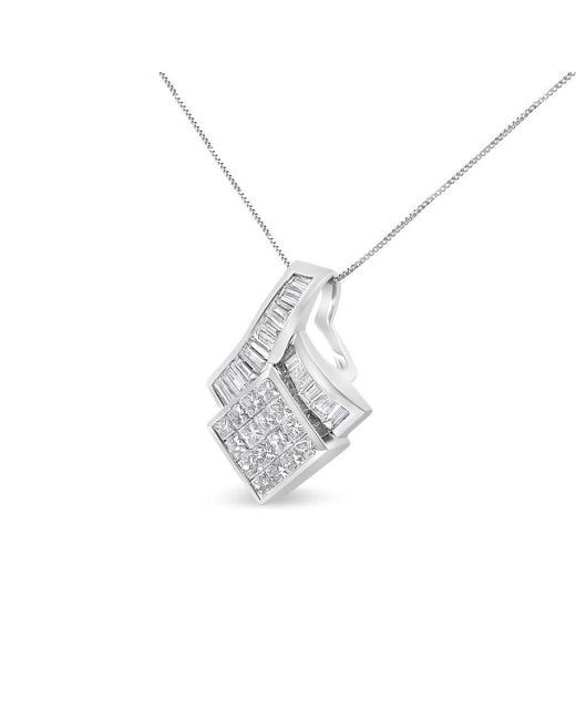 Haus of Brilliance White 14K 2 1/10 Cttw Princess And Baguette Geometric Designed Diamond Pendant (G-H Color, Vs1-Vs2 Clarity)