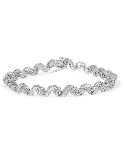 Haus of Brilliance Metallic 10K 2.00 Cttw Round-Cut And Baguette-Cut Diamond Floral Design Swirl Link 7" Bracelet (I-J Color, I1-I2 Clarity)