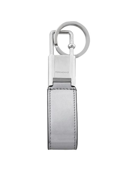 Ferragamo White Gancini-Inspired Leather Keyring for men