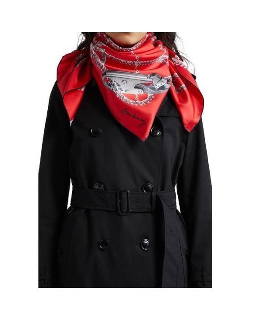 Burberry Red Chain Check Silk Square Scarf