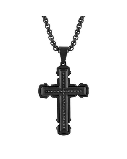 Robert Alton Black 1/4Ctw Diamond Stainless Steel With Finish Cross Pendant for men