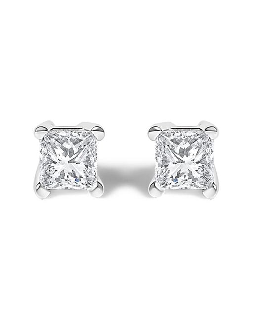 Haus of Brilliance Metallic 925 Sterling 1/4 Cttw Princess-Cut Diamond Solitaire Stud Earrings (H-I Color, I1-I2 Clarity)