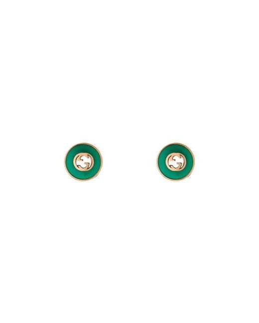 Gucci Green Interlocking 18Ct Rose Agate Stud Earrings