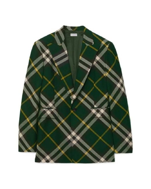 Burberry Green Tailored Check Pattern Wool Blazer, Brand Size 52 Us for men