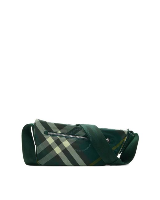 Burberry Green Shield Checked Crossbody Bag for men