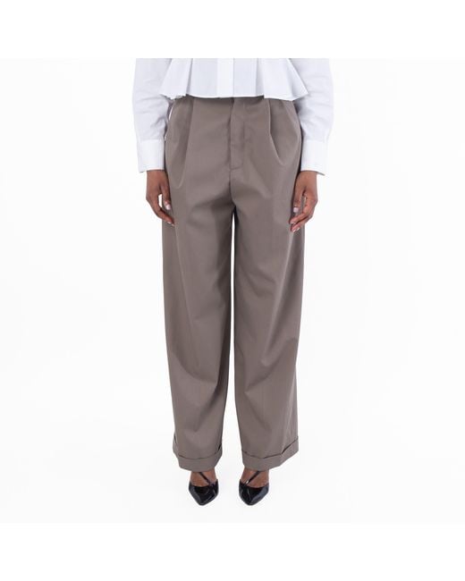 Loewe Brown Cotton And Silk Pleated Trousers, Brand Size 36 Us