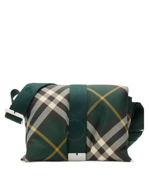 Burberry Green Pillow Checked Messenger Bag for men